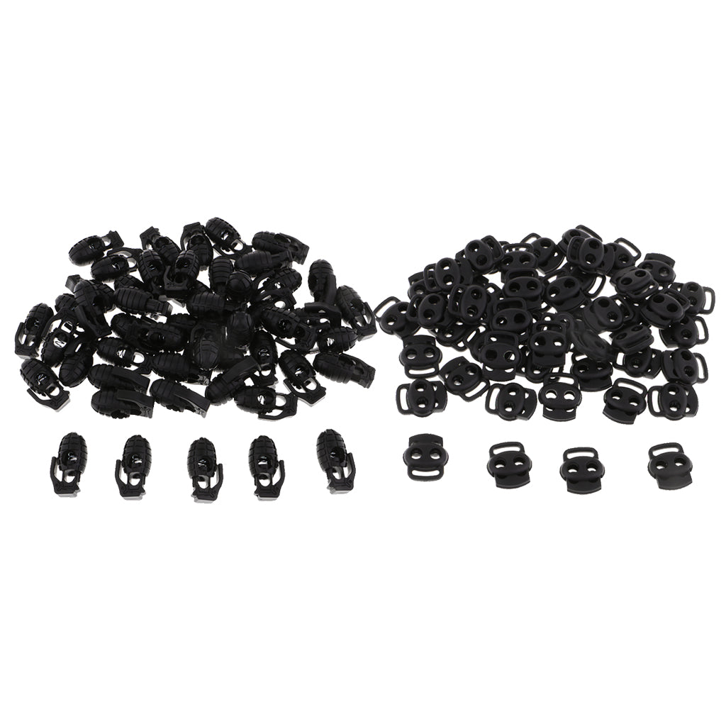 100pcs Plastic Hand Grenade/Bean Shape Toggle Spring Clasp Stop Cord Locks