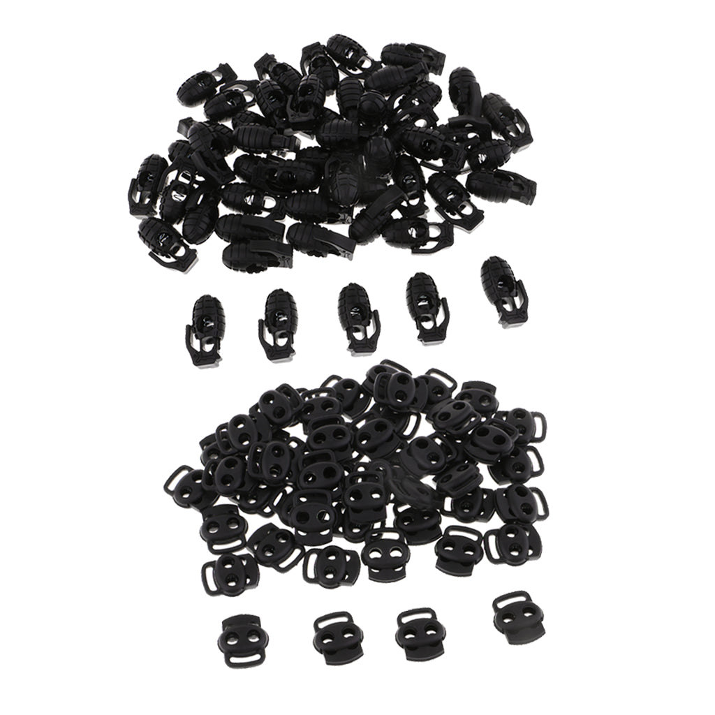 100pcs Plastic Hand Grenade/Bean Shape Toggle Spring Clasp Stop Cord Locks