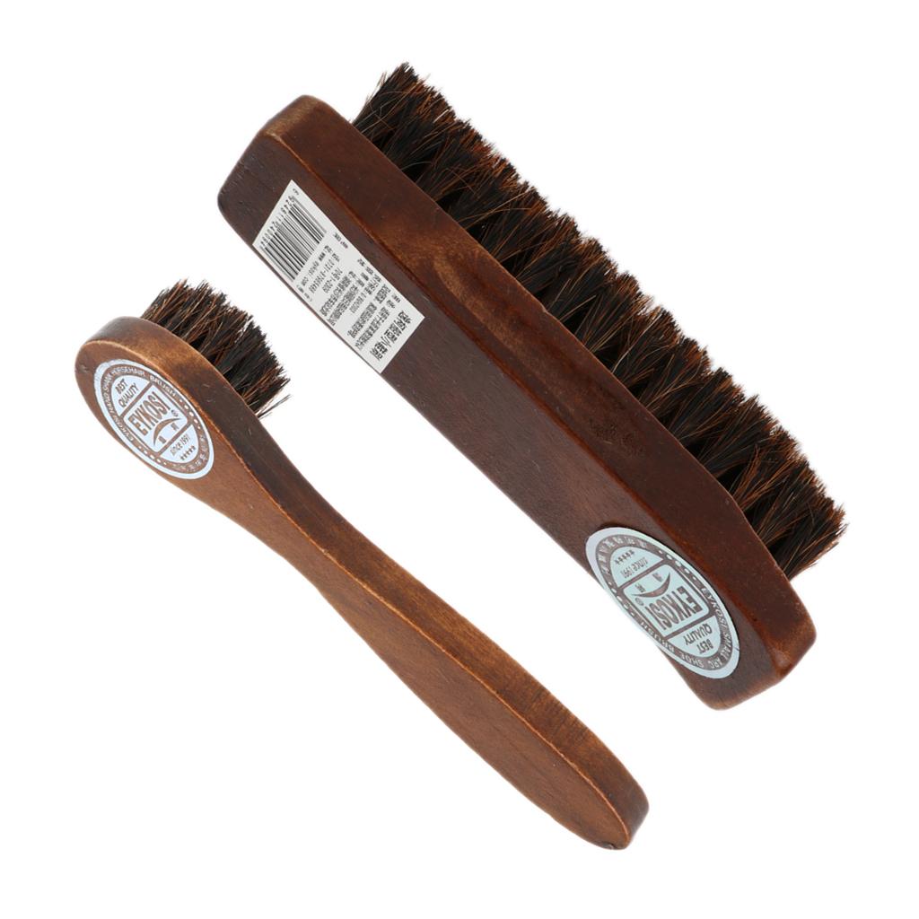 2x Long Wood Handle Bristle Horse Hair Brush Shoe Boot Polish Shine Cleaning