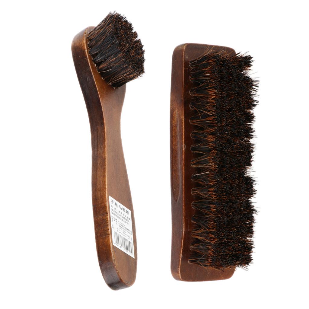 2x Long Wood Handle Bristle Horse Hair Brush Shoe Boot Polish Shine Cleaning