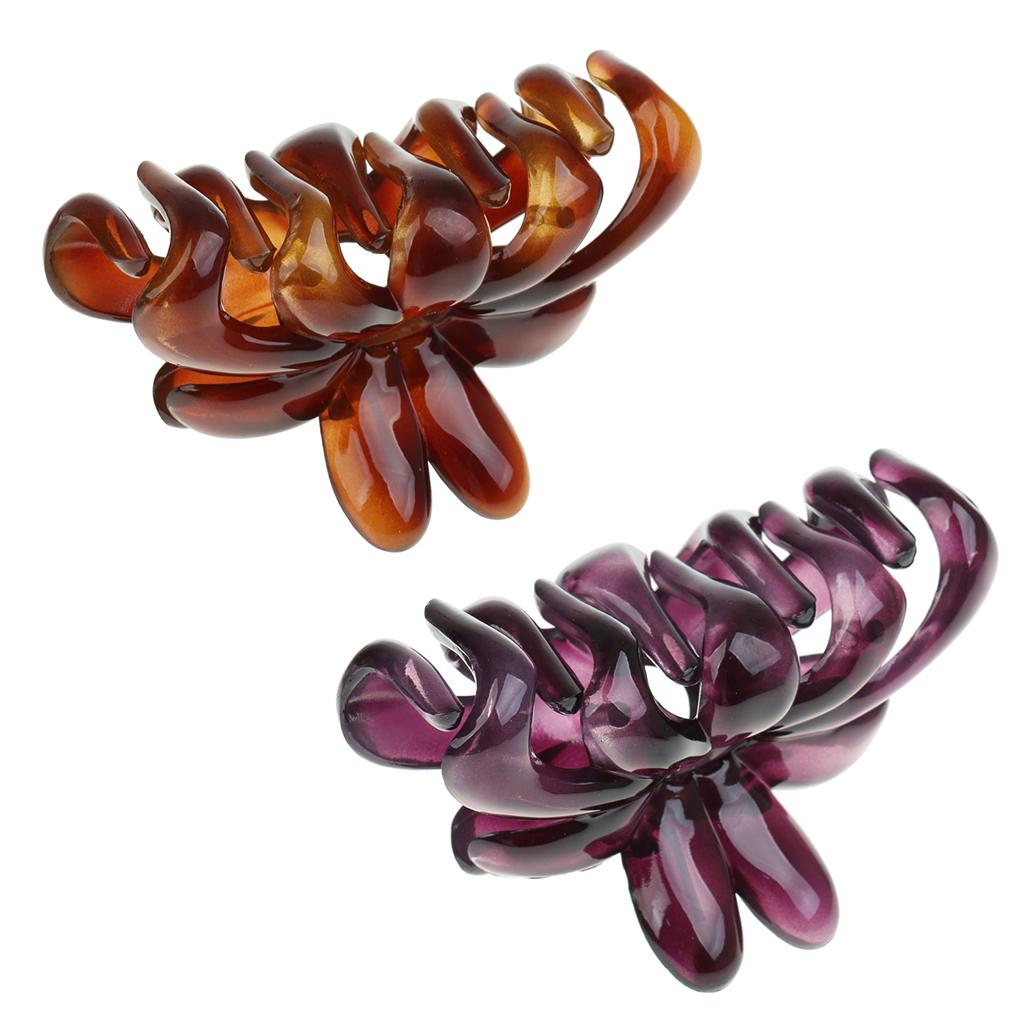 2 Pieces Large Floral Acrylic Hair Claw Grips Clip Clamp Accessories