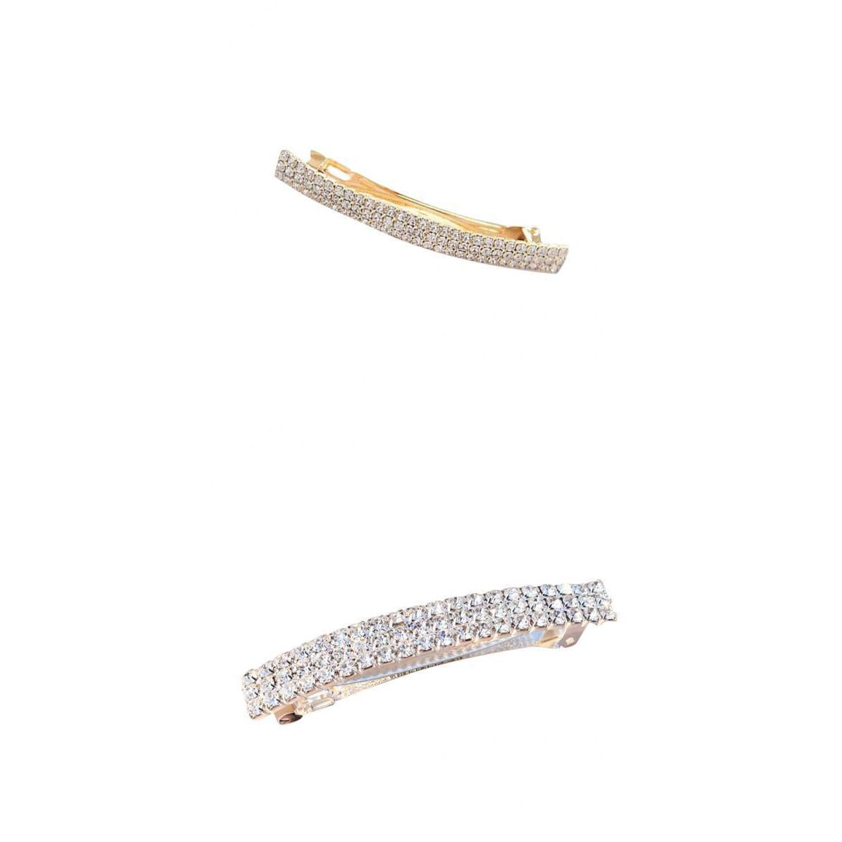 2x Automatic Rhinestone French Barrette Large Hair Clip Pin Ponytail Holder