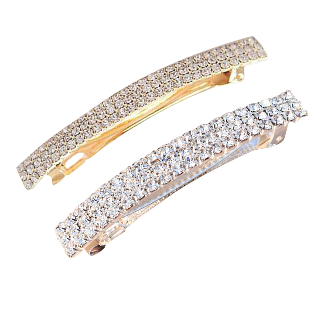 2x Automatic Rhinestone French Barrette Large Hair Clip Pin Ponytail Holder