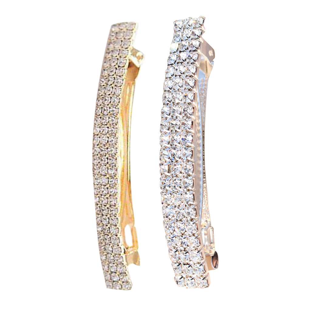 2x Automatic Rhinestone French Barrette Large Hair Clip Pin Ponytail Holder
