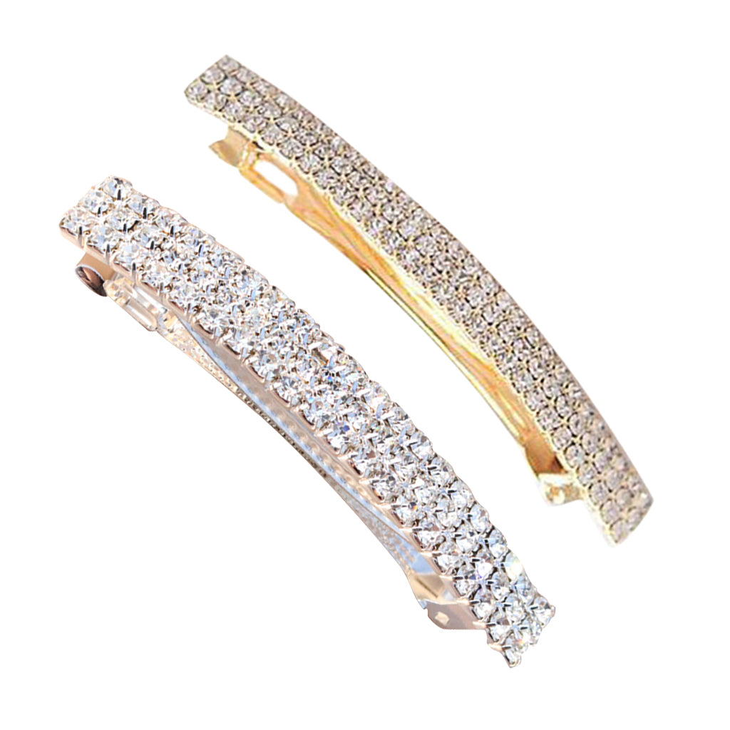 2x Automatic Rhinestone French Barrette Large Hair Clip Pin Ponytail Holder