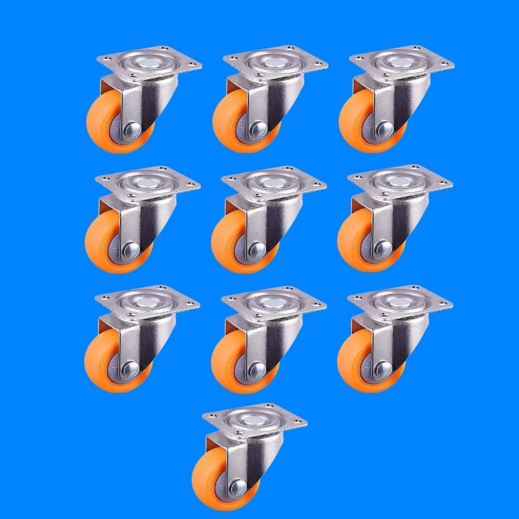 10x Nylon All Swivel Caster Wheels Plate Caster for Trolleys Orange 32mm
