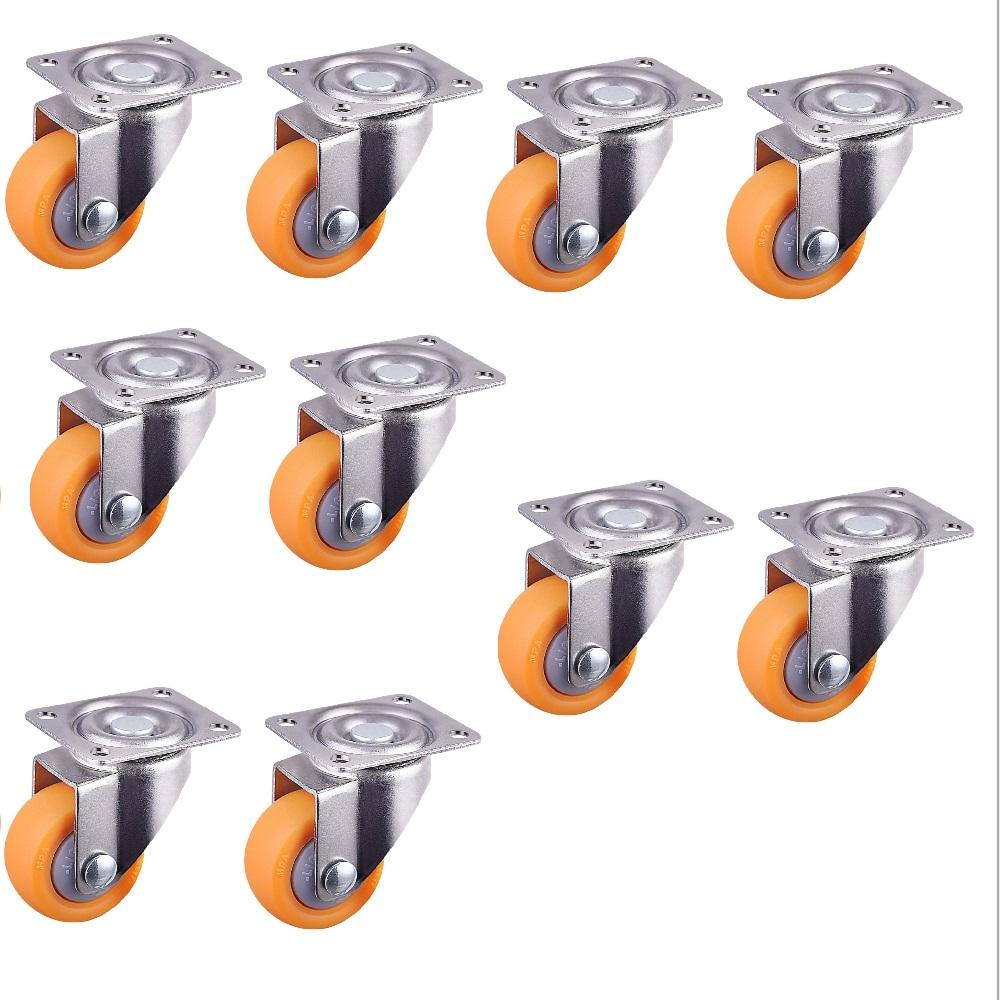 10x Nylon All Swivel Caster Wheels Plate Caster for Trolleys Orange 38mm