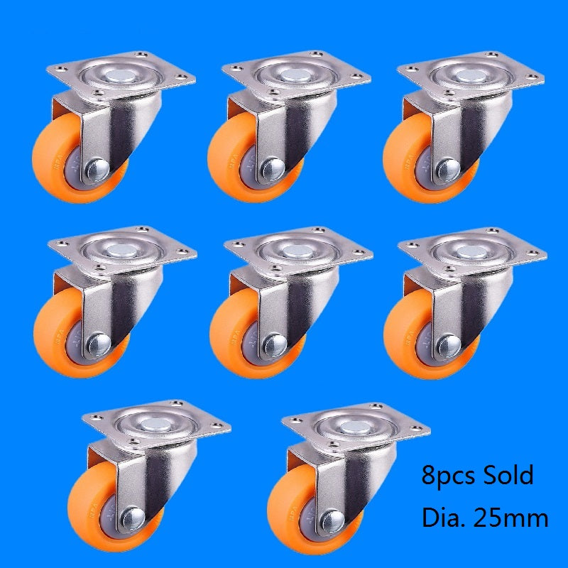 8x Nylon All Swivel Caster Wheels Plate Caster for Trolleys Orange 25mm 13kg