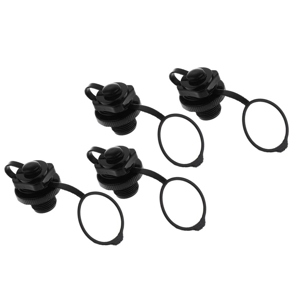 4 Pieces Plastic Screw Air Valve Caps for Inflatable Boat Pool Raft Black