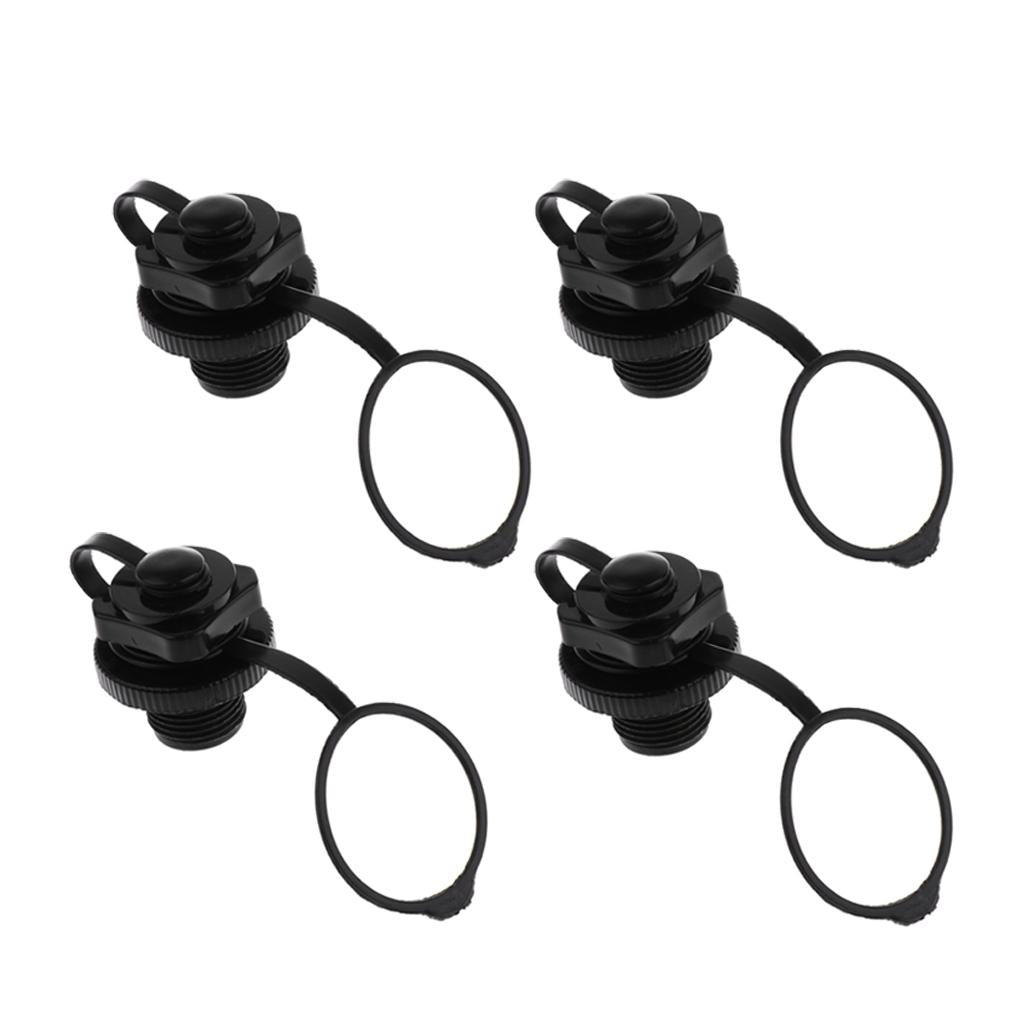 4 Pieces Plastic Screw Air Valve Caps for Inflatable Boat Pool Raft Black