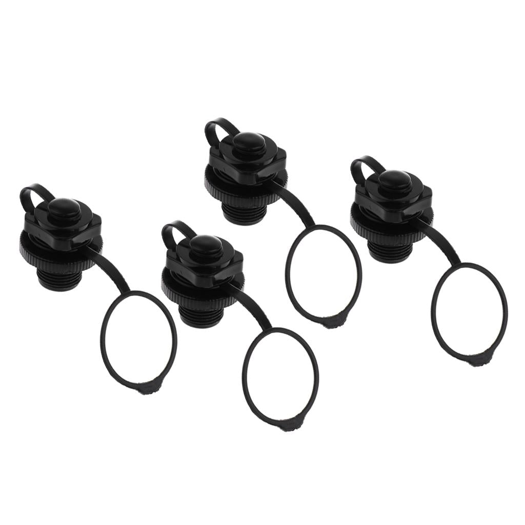 4 Pieces Plastic Screw Air Valve Caps for Inflatable Boat Pool Raft Black