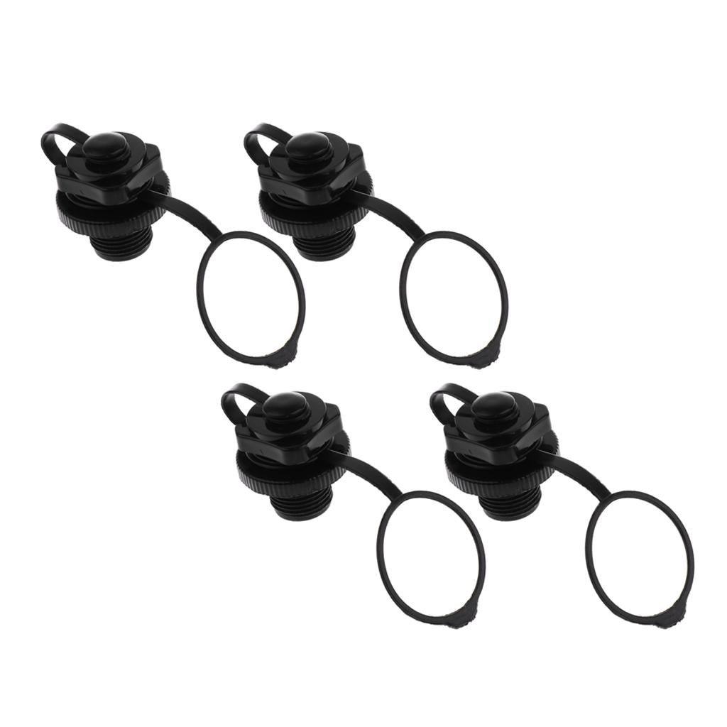 4 Pieces Plastic Screw Air Valve Caps for Inflatable Boat Pool Raft Black