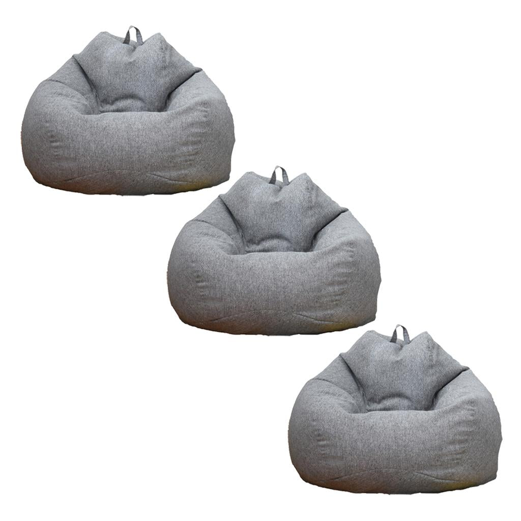 3Pcs Solid Color Linen Bean Bag Cover Sofa Slipcover Gray