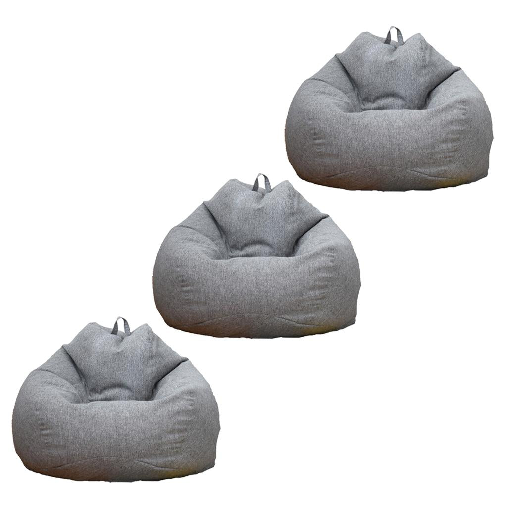 3Pcs Solid Color Linen Bean Bag Cover Sofa Slipcover Gray