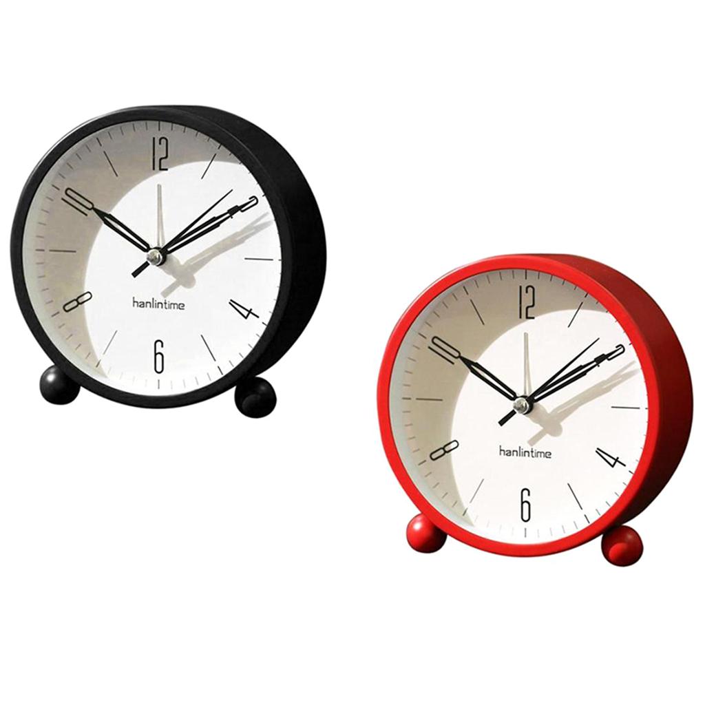 2pcs European Round Battery Alarm Clock Desktop Table Bedside Clocks Decor