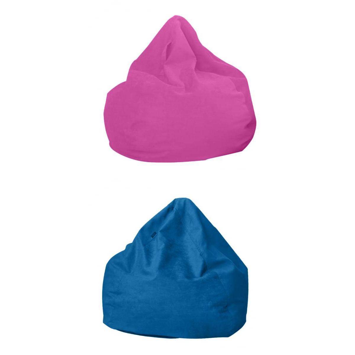 2Pcs 60x75cm Solid Color Linen Bean Bag Cover Sofa Slipcover Pink + Sky Blue