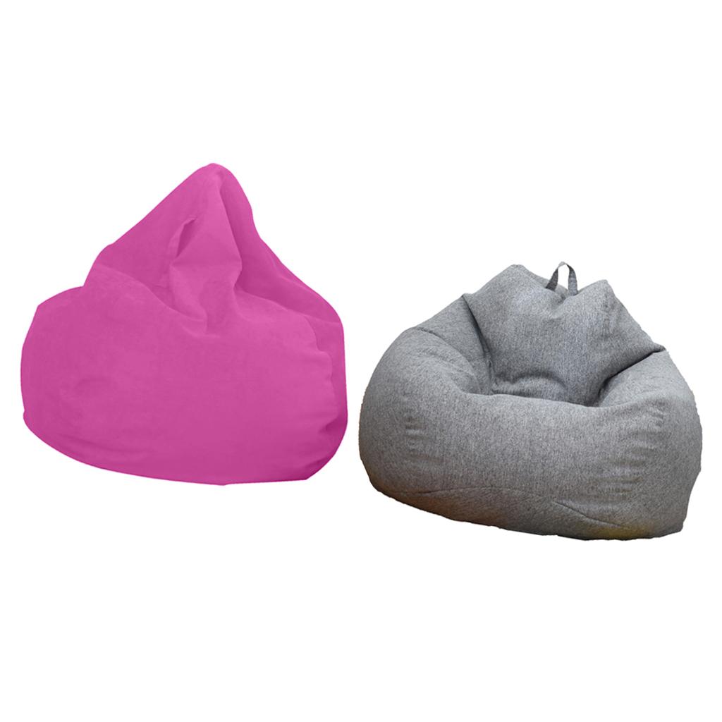 2Pcs 60x75cm Solid Color Linen Bean Bag Cover Sofa Slipcover Pink + Gray