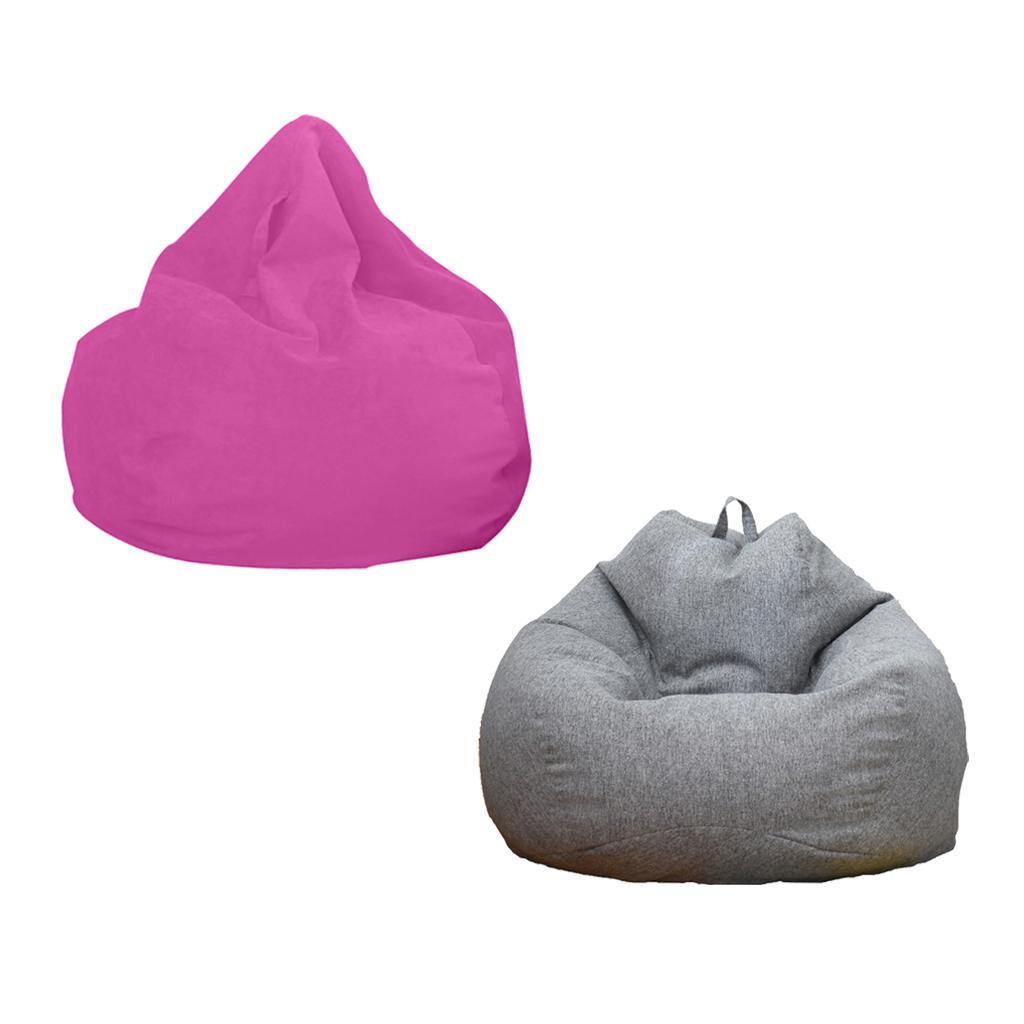 2Pcs 60x75cm Solid Color Linen Bean Bag Cover Sofa Slipcover Pink + Gray