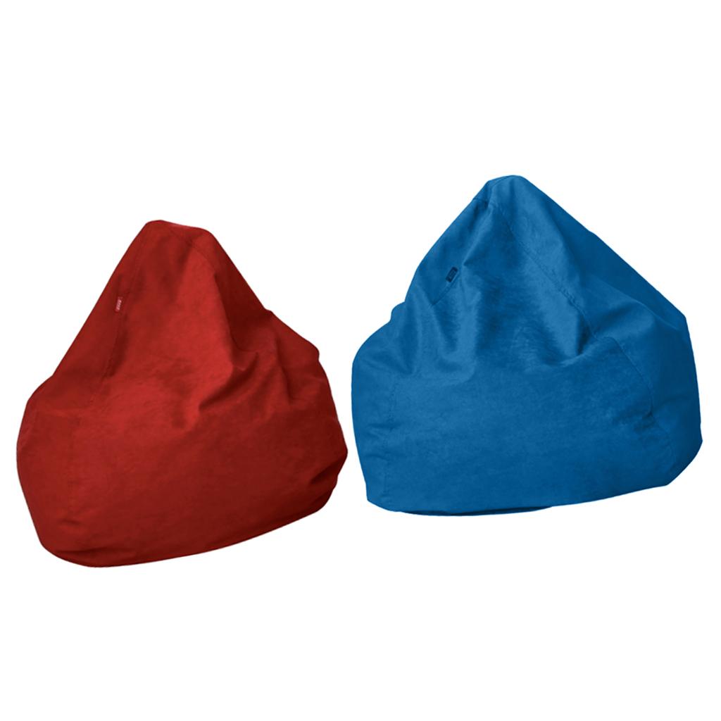 2Pcs 60x75cm Solid Color Linen Bean Bag Cover Sofa Slipcover Wine + Sky Blue