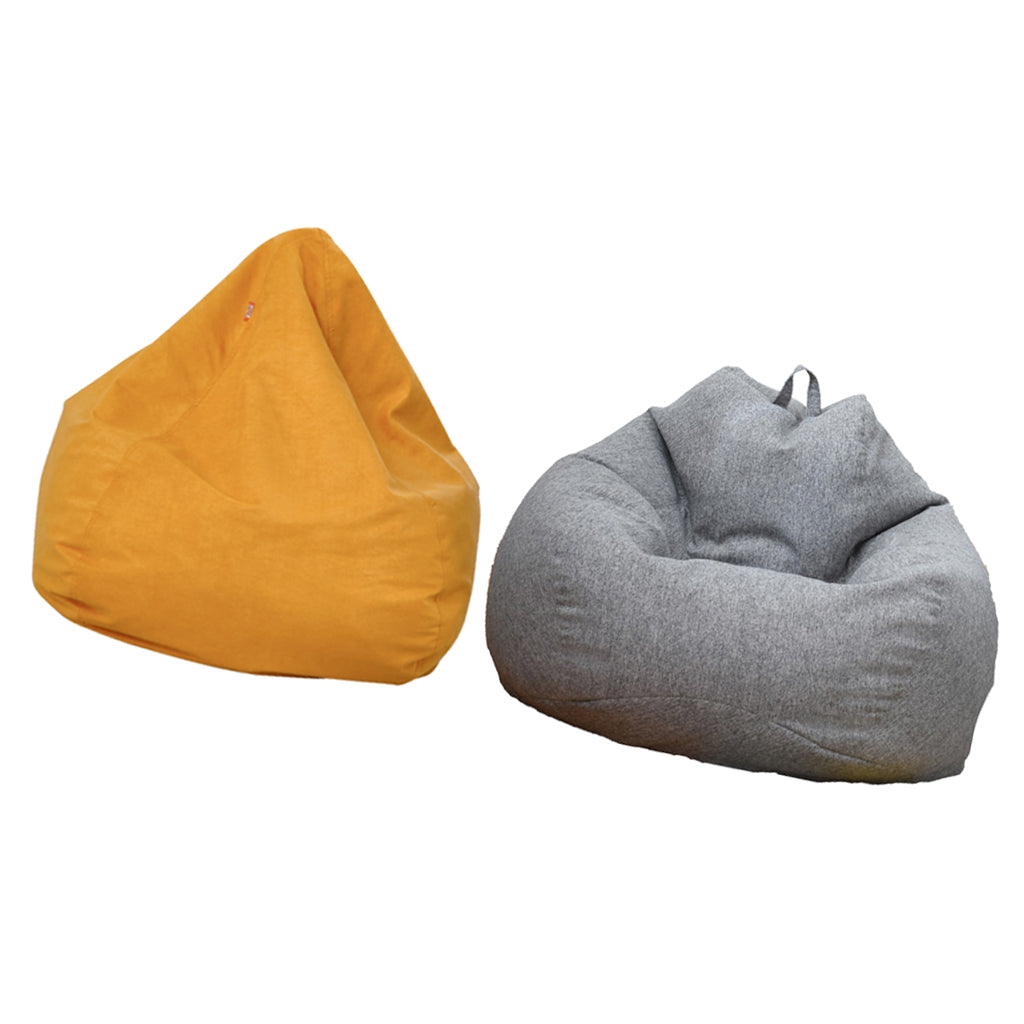 2pcs Solid Color Linen Bean Bag Cover Sofa Slipcover Gray + Yellow