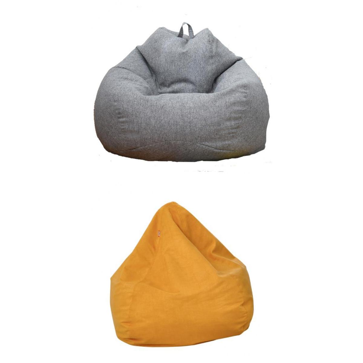 2pcs Solid Color Linen Bean Bag Cover Sofa Slipcover Gray + Yellow