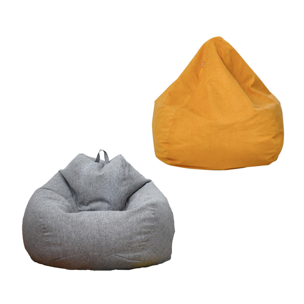 2pcs Solid Color Linen Bean Bag Cover Sofa Slipcover Gray + Yellow