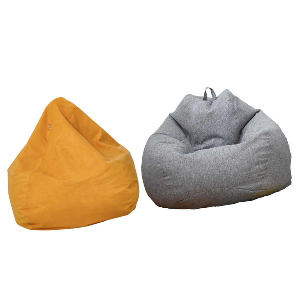 2pcs Solid Color Linen Bean Bag Cover Sofa Slipcover Gray + Yellow