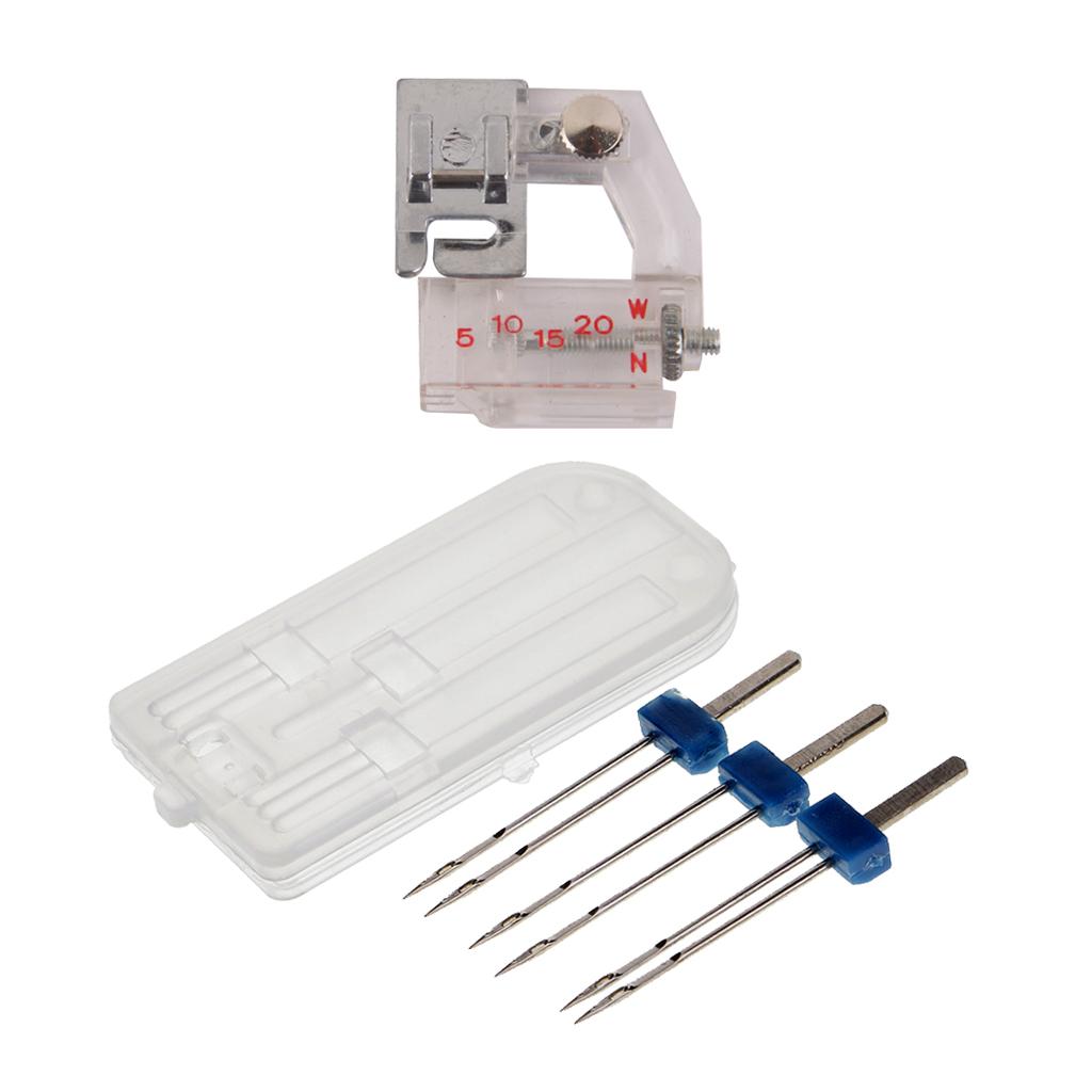 3pcs Sewing Machine Double Twin Needles + Adjustable Bias Binder Foot