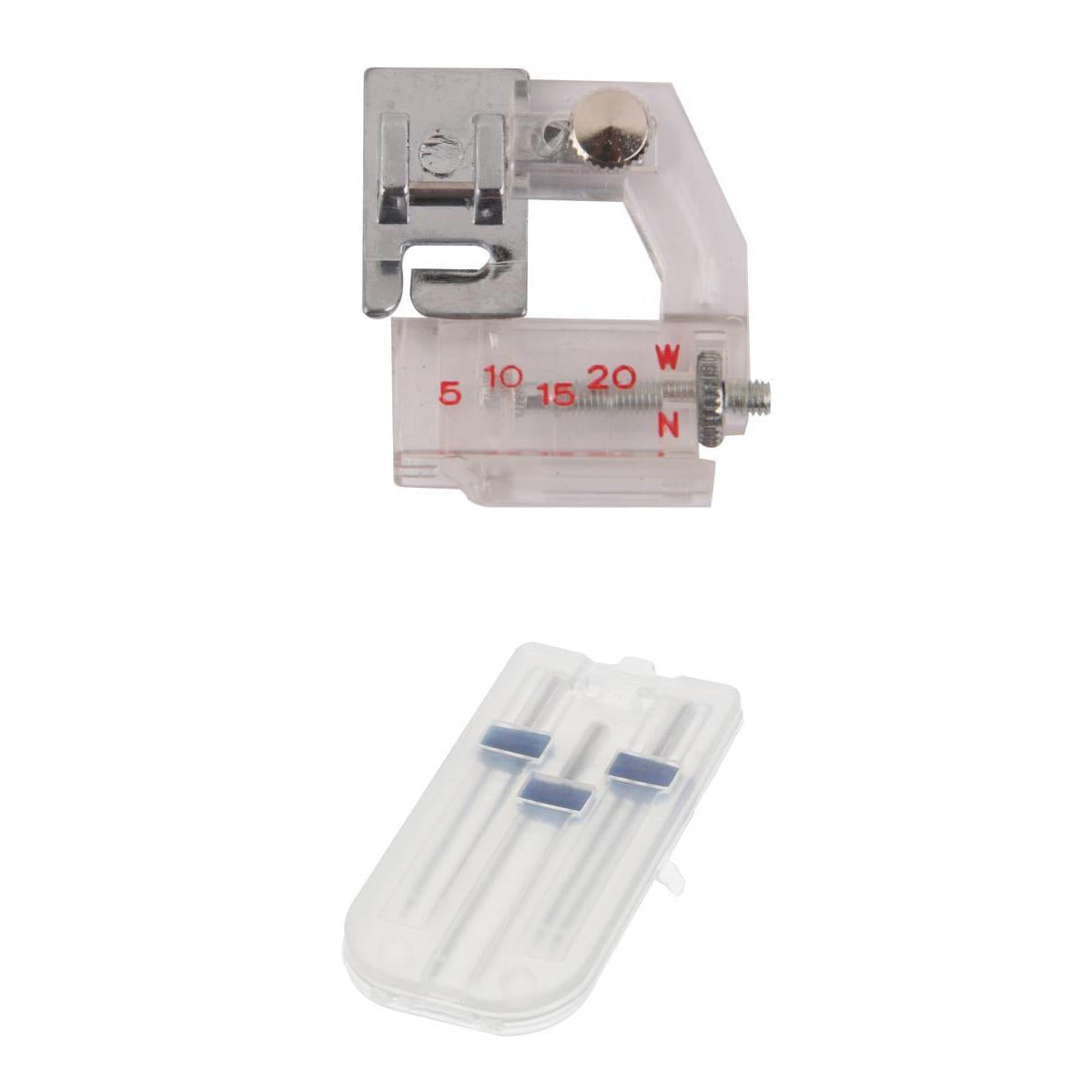 3pcs Sewing Machine Double Twin Needles + Adjustable Bias Binder Foot