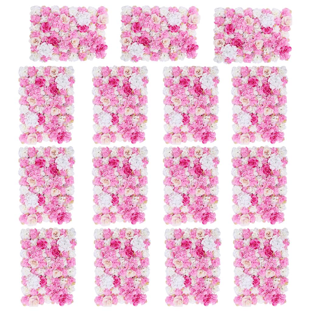 15Pcs Artificial Flower Wall Panel Wedding Venue Shop Window Decor Hot Pink