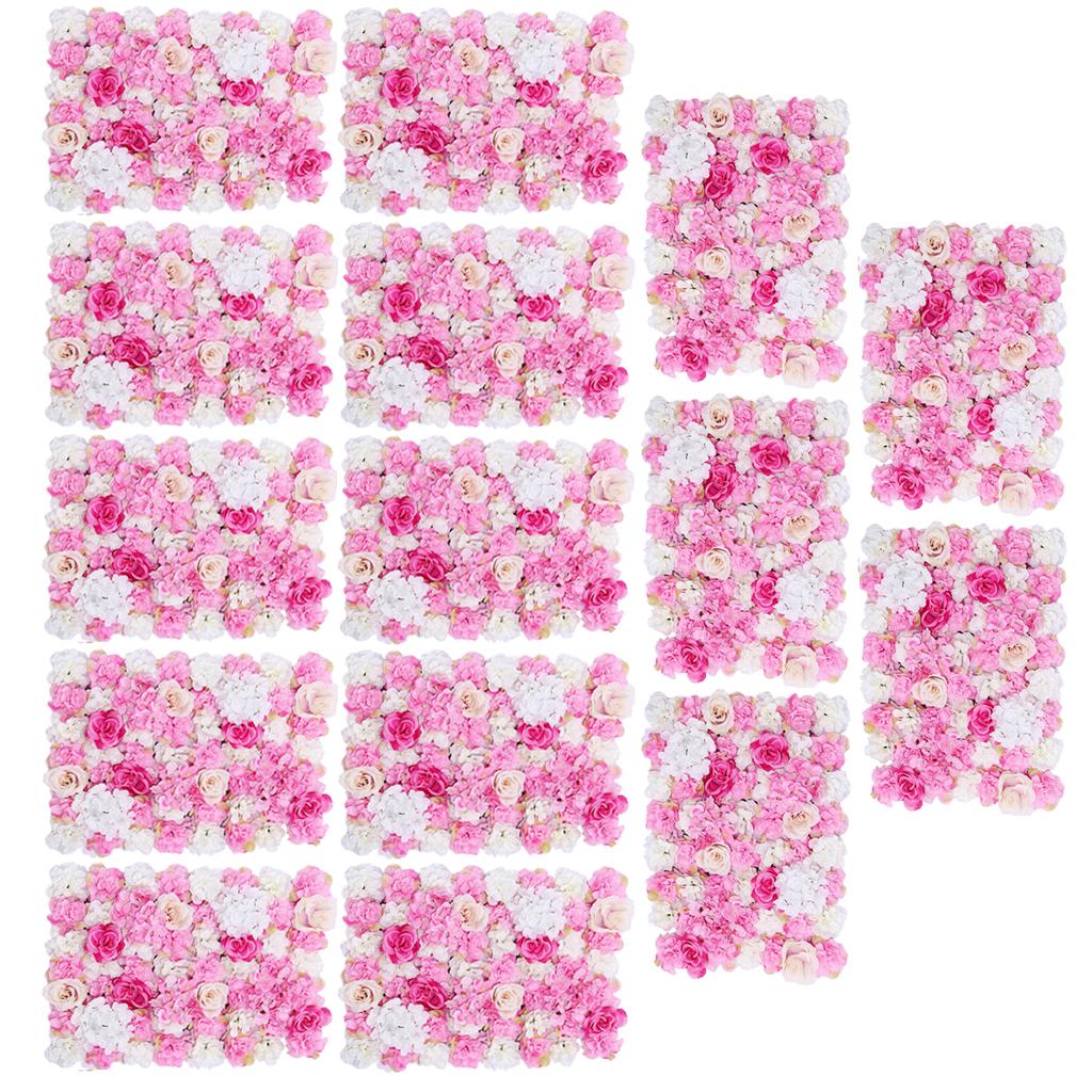 15Pcs Artificial Flower Wall Panel Wedding Venue Shop Window Decor Hot Pink