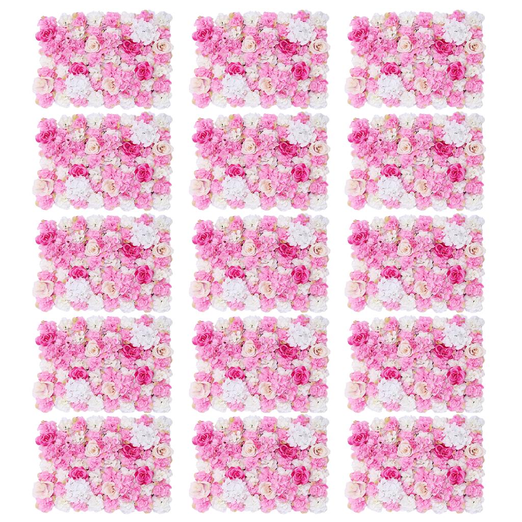 15Pcs Artificial Flower Wall Panel Wedding Venue Shop Window Decor Hot Pink