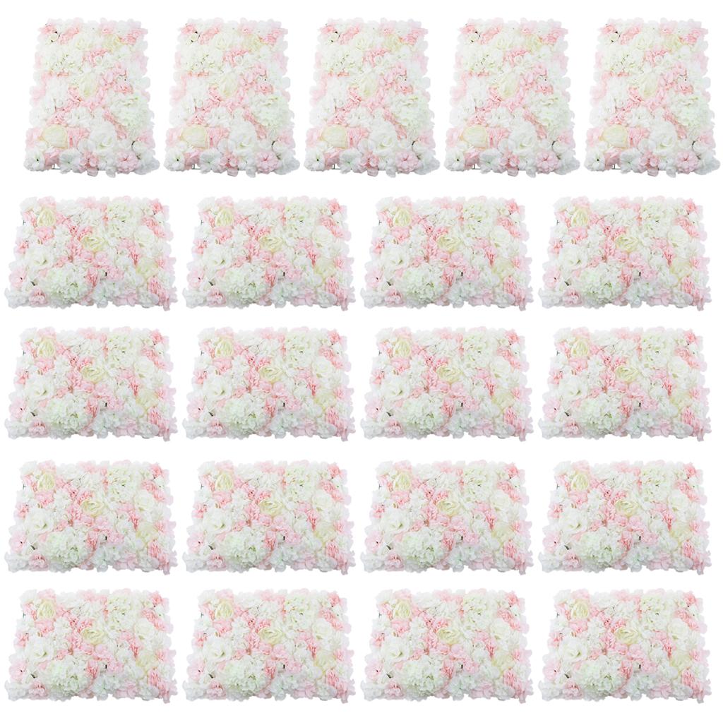 20Pcs Artificial Flower Wall Panel Wedding Venue Shop Window Decor Pink
