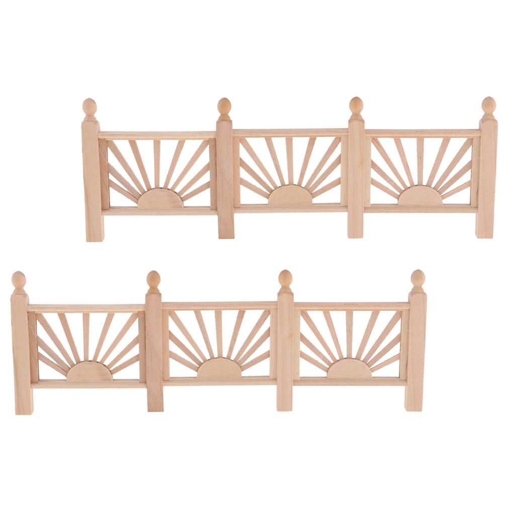 2Pcs 1/12 Dollhouse Miniature Unpainted Garden Wooden Rail Fence Barrier