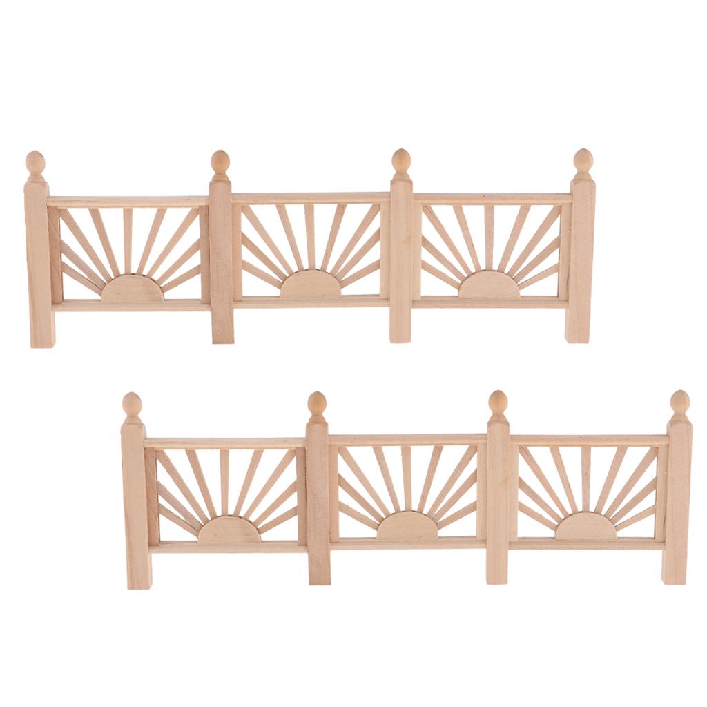 2Pcs 1/12 Dollhouse Miniature Unpainted Garden Wooden Rail Fence Barrier
