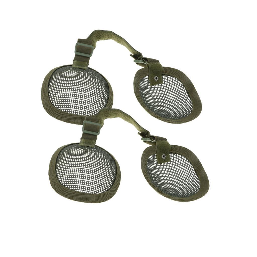 2pcs Tactical Steel Mesh Ear Muffs Protection Helmet Accessory Green