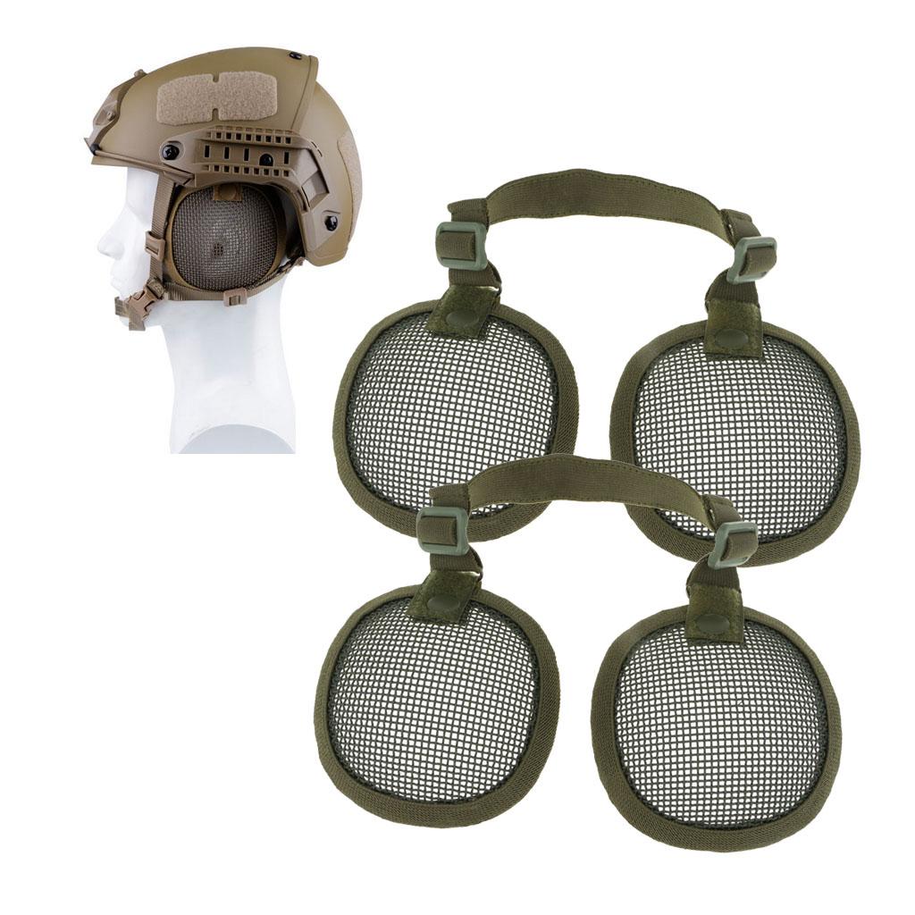 2pcs Tactical Steel Mesh Ear Muffs Protection Helmet Accessory Green