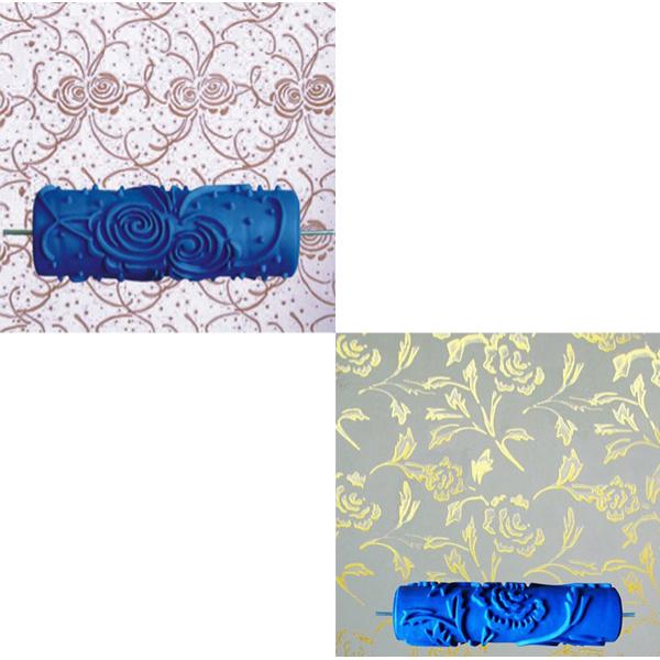 2 Pieces Embossed Floral Pattern Painting Roller Brush Tool Wall DIY Decor