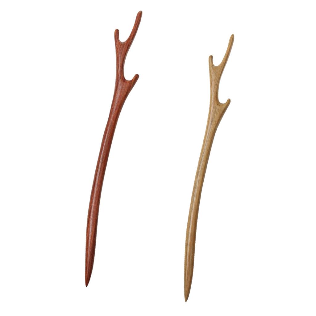 2pcs Vintage Wood Antler Hair Sticks Handmade Hairpin Chignon Pin Accessory