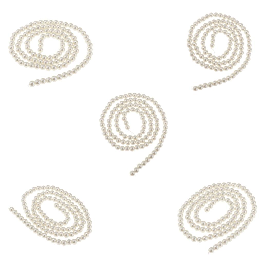 5 Package New DIY Glass Loose Round Imitation Pearl Beads Strand Off white