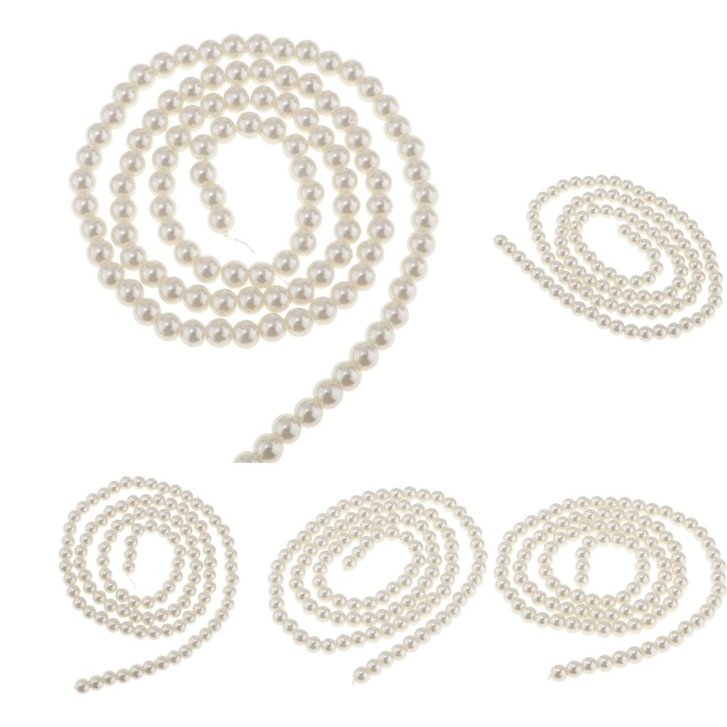5 Package New DIY Glass Loose Round Imitation Pearl Beads Strand Off white