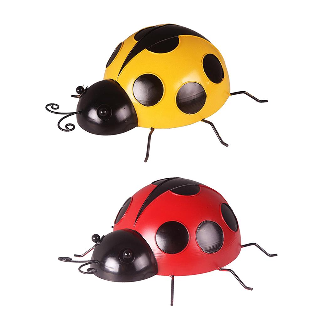 2Pcs Iron Ladybug Wall Hanging Figurines Miniatures Statue Garden Lawn 9cm