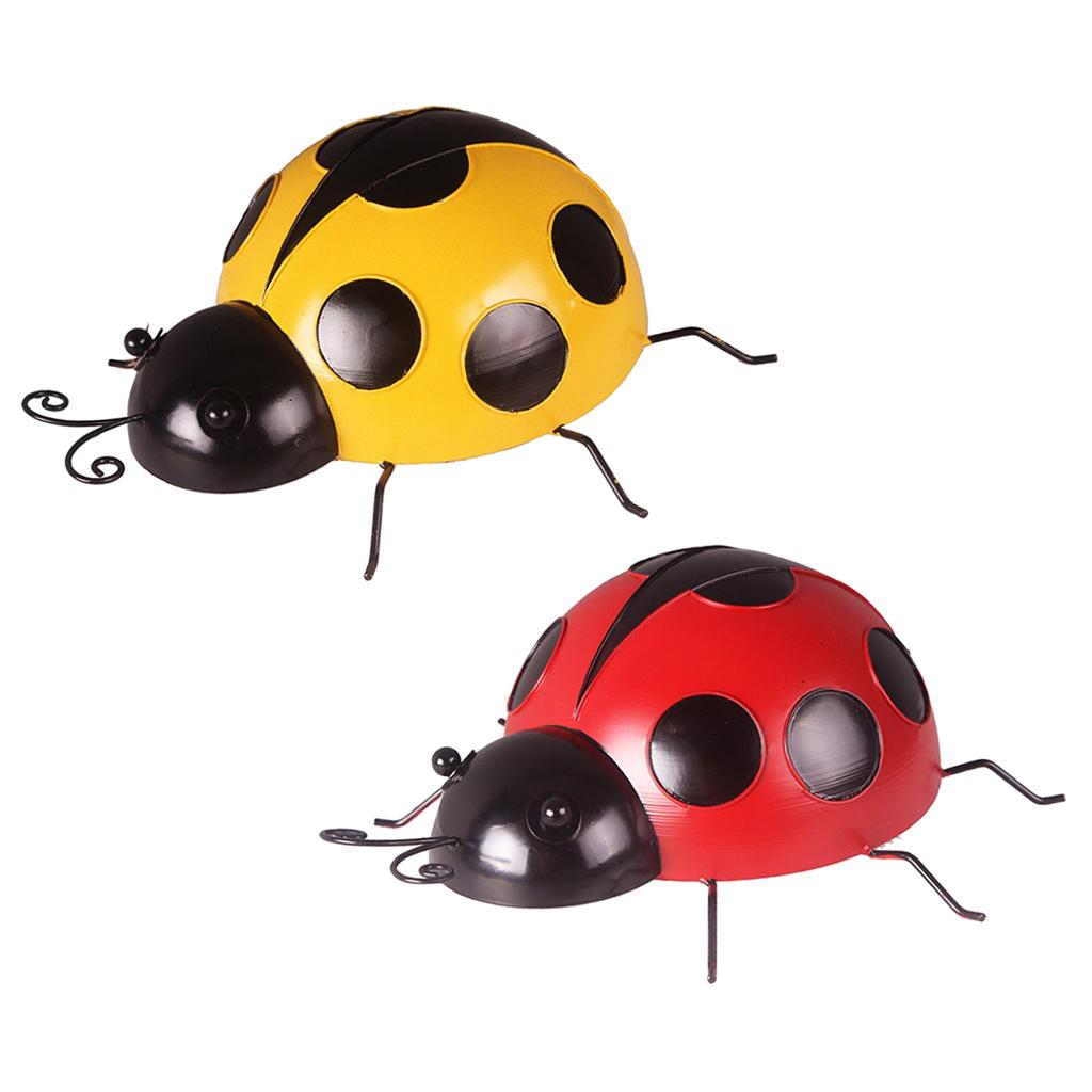 2Pcs Iron Ladybug Wall Hanging Figurines Miniatures Statue Garden Lawn 9cm