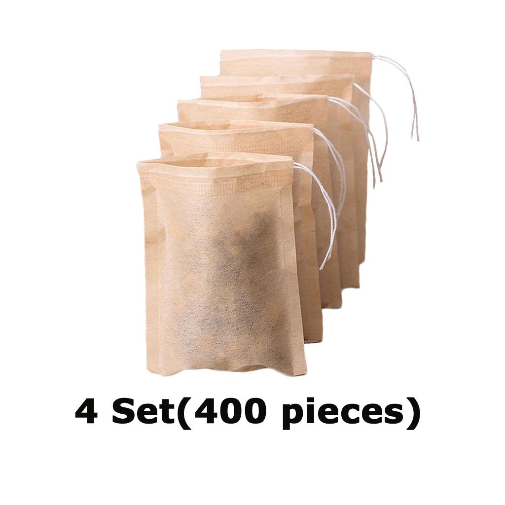 4 Set for 400pcs Empty Tea Filter Bags Loose Herbs Teabag Drawstring 7x5cm