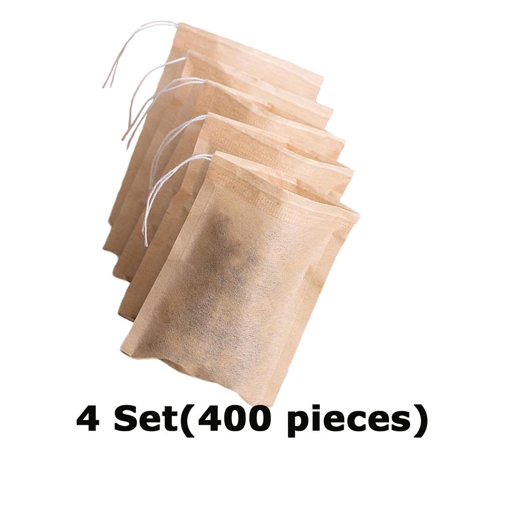 4 Set for 400pcs Empty Tea Filter Bags Loose Herbs Teabag Drawstring 7x5cm