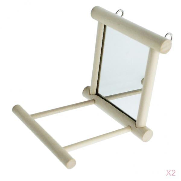 2 pcs Swing Parrot Cage Toys Swing Hanging Play with Mirror Landing Perch