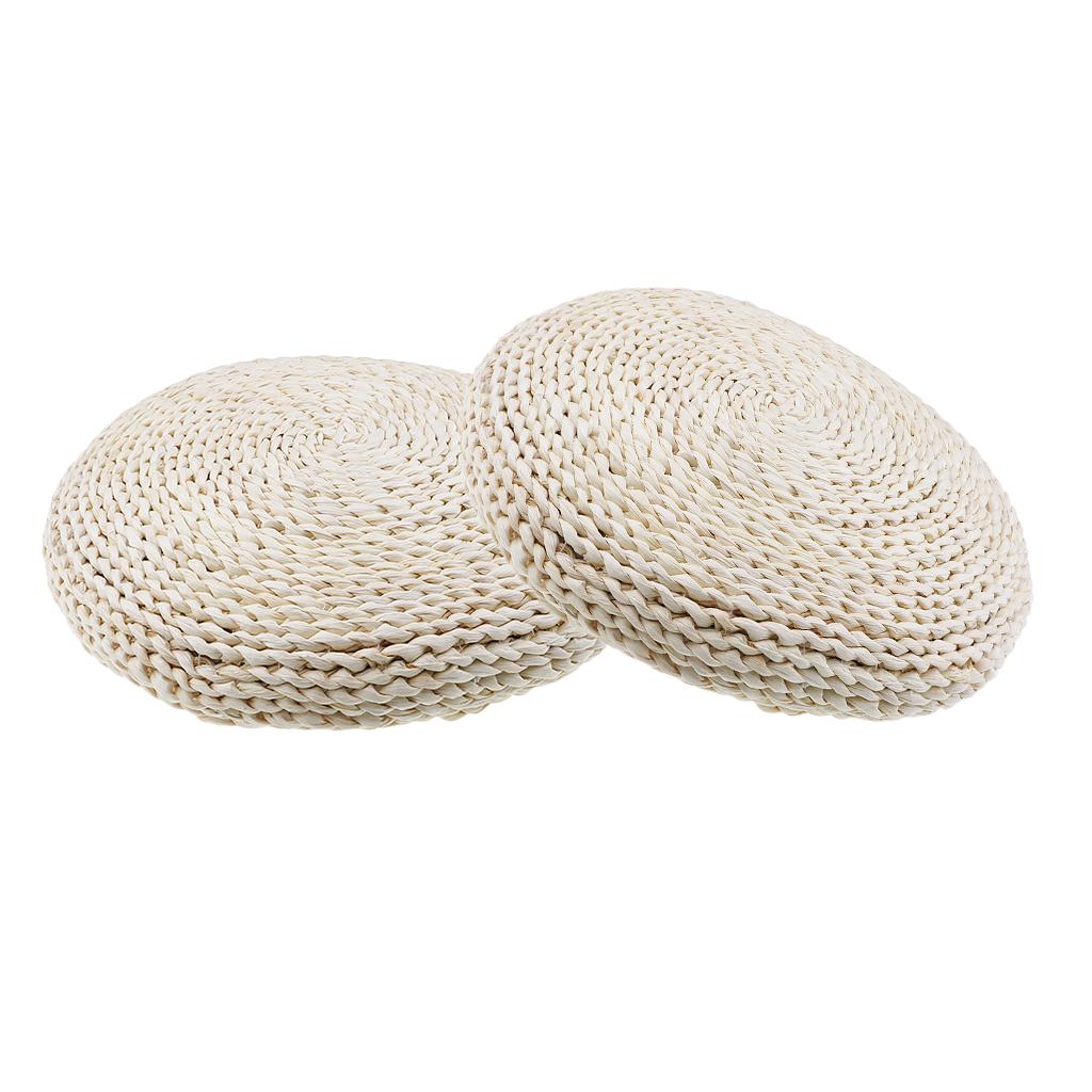 2x Natural Straw Round Pouf Tatami Cushion Meditation Yoga Mat Zafu Cushion