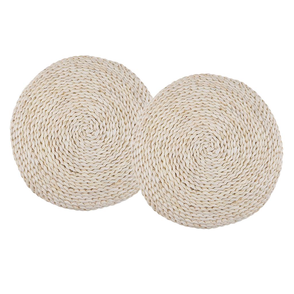 2x Natural Straw Round Pouf Tatami Cushion Meditation Yoga Mat Zafu Cushion