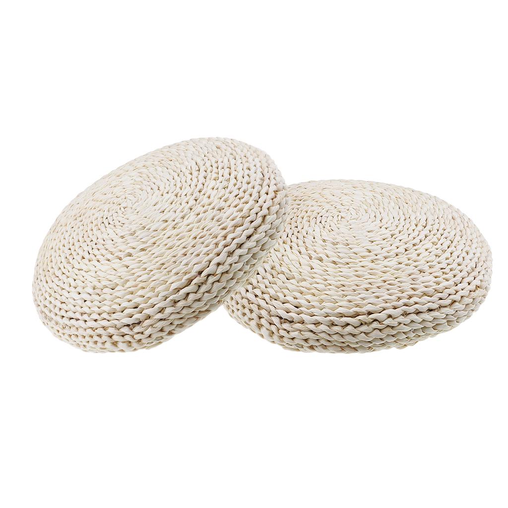 2x Natural Straw Round Pouf Tatami Cushion Meditation Yoga Mat Zafu Cushion