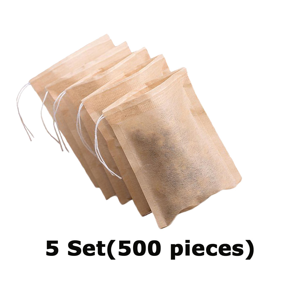 5 Set for 500pcs Empty Tea Filter Bags Loose Herbs Teabag Drawstring 7x5cm